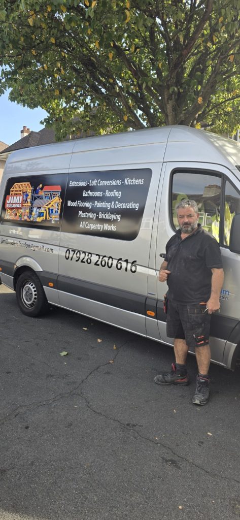 Jimi Builders sign-written work van